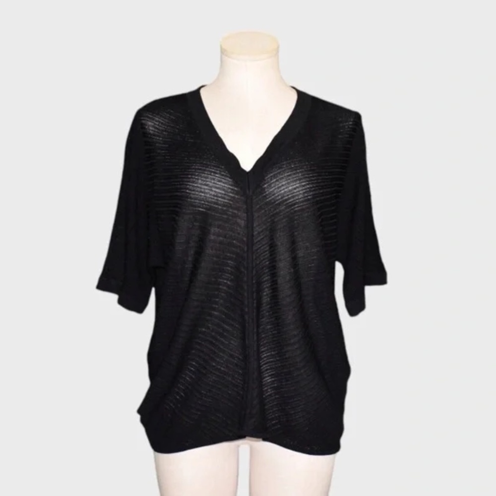 Exclusively Misook Sheer Diagonal Stripe V‎ Neck Top